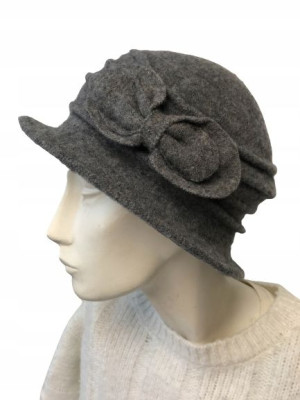 Beret Zimowy Z Kokardą Wełniany Szary