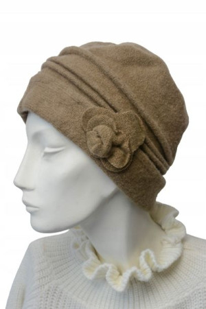 Czapka beret damski brązowy wełniany klasyczny