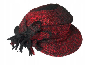 czapka damska beret jesień/zima czarno-czerwona