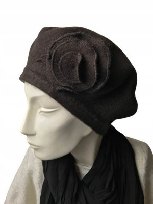 KLASYCZNY BERET DAMSKI wełna ciemny brąz