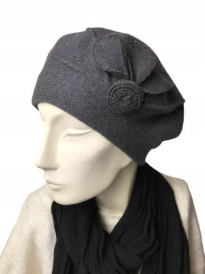 KLASYCZNY BERET DAMSKI wełniany ciemny szary