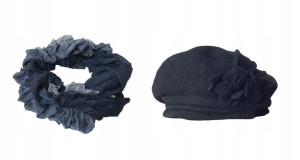 Zestaw zimowy szalik + beret czarny wełniany