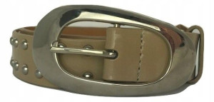 PASEK DAMSKI beżowy lakierowany dżety wąski 3 cm