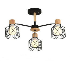 Lampa Sufitowa Wisząca Żyrandol Czarny Drewno Loft