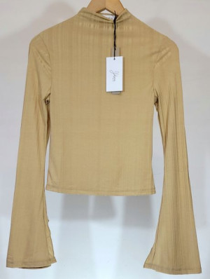 Recycled Slit Wide Sleeve Ribbed Top s bluzka