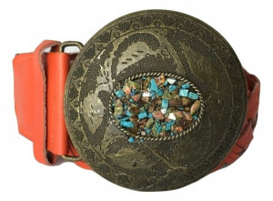 Pasek Damski Pomarańczowy Pleciony Klamra Szer.5cm