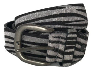 PASEK DAMSKI skórzany zebra paski szaro-czarny HIT