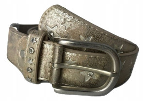 Pasek Damski Skórzany Złoty Gwiazdy Szer.4cm
