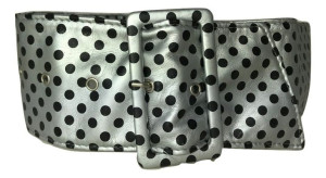 PASEK DAMSKI srebrny w groszki SZEROKI 8,5 cm