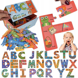 Drewniane Klocki Literki Puzzle Do Nauki Alfabetu