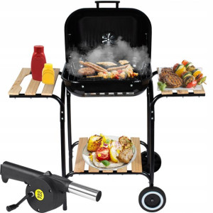 Duży Grill Węglowy Ogrodowy Z Półkami + Dmuchawa