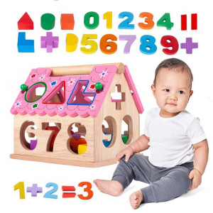[B][1] Drewniany Domek Edukacyjny Sorter z Klockami U446