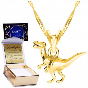 Naszyjnik złoty + GRAWER 925 Dinozaur T-rex