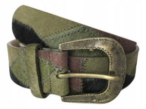 PASEK DAMSKI zielony khaki czarny łatki szer. 4 cm