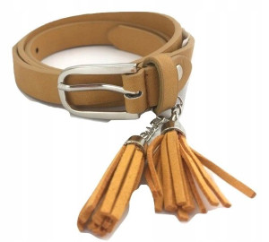 PASEK DAMSKI żółty frędzle wąski 2 cm do sukienki