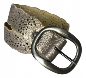 Pasek Damski Złoty Wycięcia Wzory Szer. 4 Cm