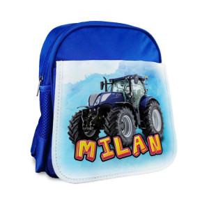 Niebieski plecak z imieniem- niebieski traktor.
