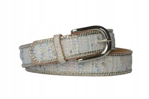 Pasek damski tweed biało-różowy łańcuszek