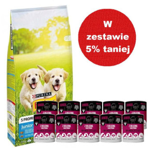 PURINA Friskies Junior 15kg + Mr.BIG Junior kawałki w sosie z cielęciną 10x