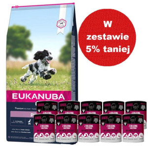 EUKANUBA Puppy&Junior Medium Breed 15kg + Mr.BIG Junior kawałki w sosie z c