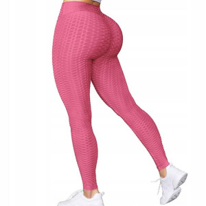 Legginsy Sportowe Karbowane Wysoki Stan Różowe S