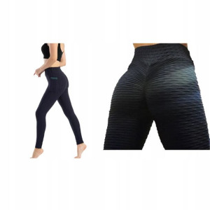 Legginsy Sportowe Karbowane Wysoki Stan Czarne Xl