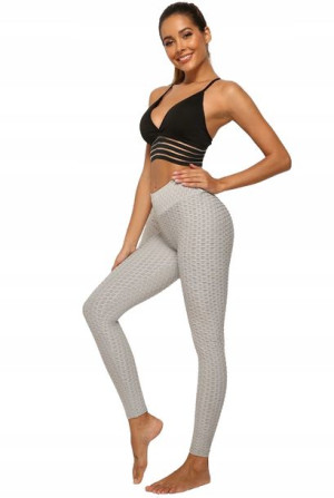 Legginsy Sportowe Karbowane Wysoki Stan Szare Xl