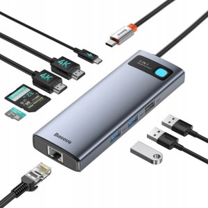 Baseus Metal Gleam 9w1 | Adapter HUB 9w1 USB-C do 2xHDMI, RJ45, 2x USB3.0,U