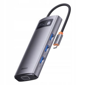 Baseus Metal Gleam 7w1 | Adapter HUB USB-C do 3x USB3.0, VGA, HDMI 4K, RJ45