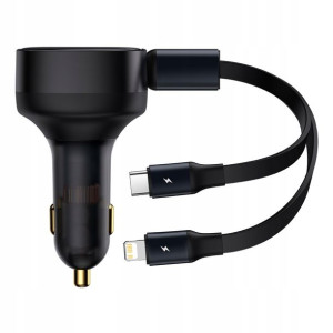 Baseus Enjoyment Retractable | Ładowarka samochodowa z kablem 2w1 USB-C, Li