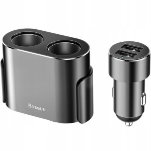 Baseus High Efficiency | Ładowarka samochodowa 2x USB + rozgałęźnik 2x gnia