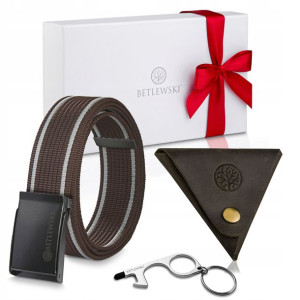 BETLEWSKI Skórzana bilonówka pasek zestaw prezent