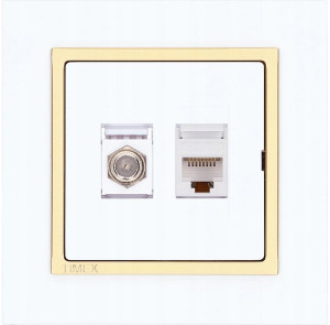 Gniazdo antenowe typu F + RJ45 MAGIC biały / złoty