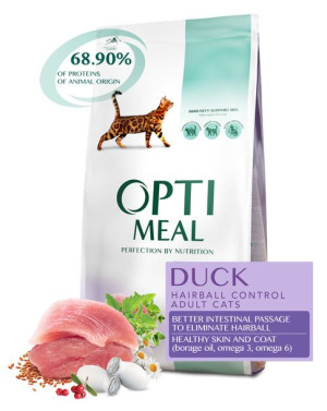 OPTIMEAL Adult dla kotów z kaczką HAIRBALL 10kg