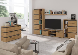 Meblościanka Faba + Komoda Dąb Artisan + Matera Zestaw Mebli
