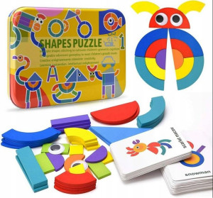 Drewniana Układanka Puzzle Kształty Montessori Gra