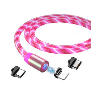Kabel Do Telefonu Magnetyczny Różowy Świecący Usb-c Lightning Micro