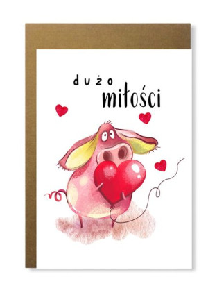 Kartka śmieszna ze świnką prezent dla pary serce