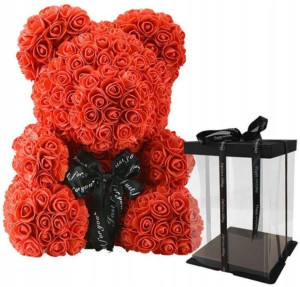 Miś Z Róż Rose Bear Z Płatków Róż 40cm Pudełko