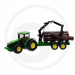 Zabawka Traktor Ciągnik John przyczepa leśna 25cm