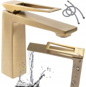 Bateria Umywalkowa Parker Gold Szczotkowana Niska