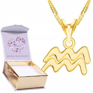 Naszyjnik złoty + NADRUK 925 Znak Zodiaku Wodnik