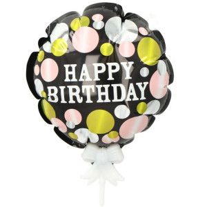Balon Samopompujący Happy Birthday Konfetti Z Patyczkiem 10szt
