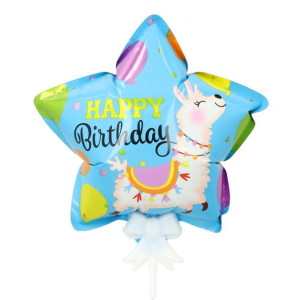 Balon Samopompujący Happy Birthday Lama Z Patyczkiem 10szt