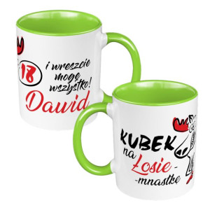 Kubek 330 ml zielony na osiemnastkę - zmień imię "Łosiemnastka".