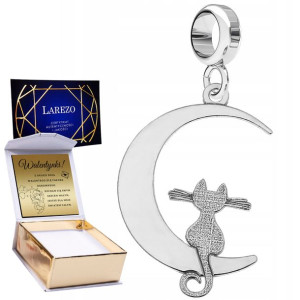 Charms + GRAWER Kot Na Księżycu srebro 925
