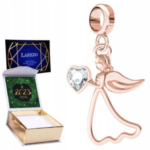 Charms + NADRUK Anioł z Sercem różowe złoto 925