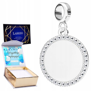 Charms + NADRUK Blaszka Kryształy srebro 925