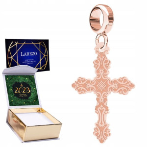Charms + NADRUK Duży Krzyż różowe złoto srebro 925