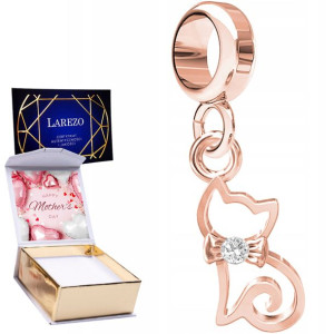 Charms + NADRUK Kotek Cyrkonia różowe złoto 925